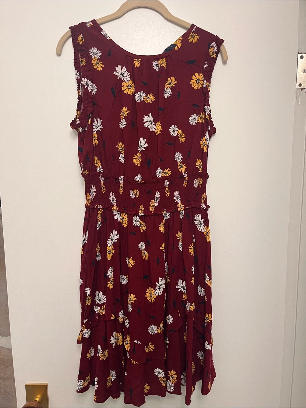 Tommy Hilfiger Maroon Floral Sleeveless Midi Dress Preppy Summer Chic